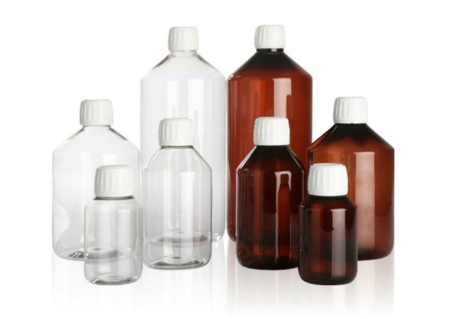 Clear and amber PET bottles for pharmaceutical packaging